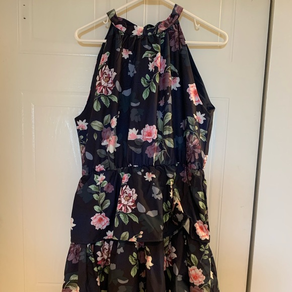 Belle Poque, floral printed elastic waist cake dress sleeveless haltered 3-layer - Picture 2 of 5